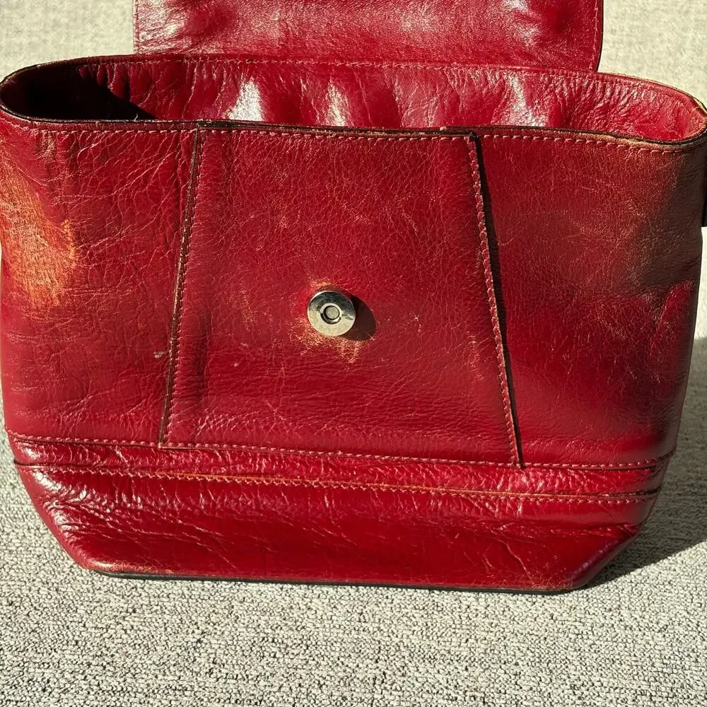 Structured Red Leather Top-Handle Shoulder Bag